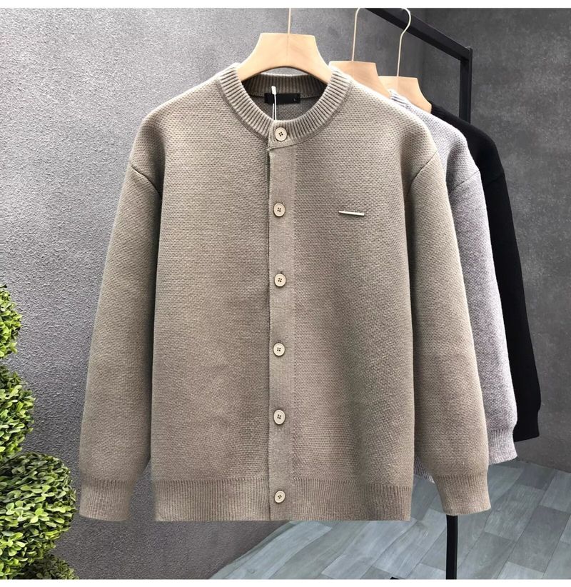 Suéter de punto para hombre, otoño e invierno. Cárdigan de punto para hombre, color liso, abierto al frente, para otoño e invierno (negro, caqui, gris)._voghion.com