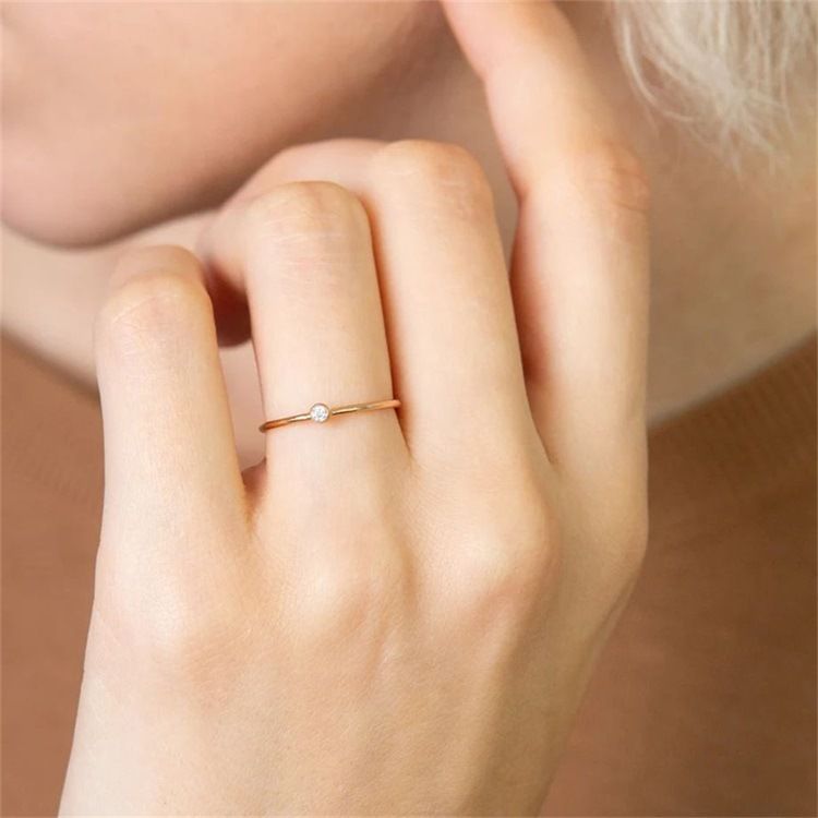 Bague en acier inoxydable pour femme, bijou simple, rond, diamant, coupe, niche, diamant, zircon_voghion.com