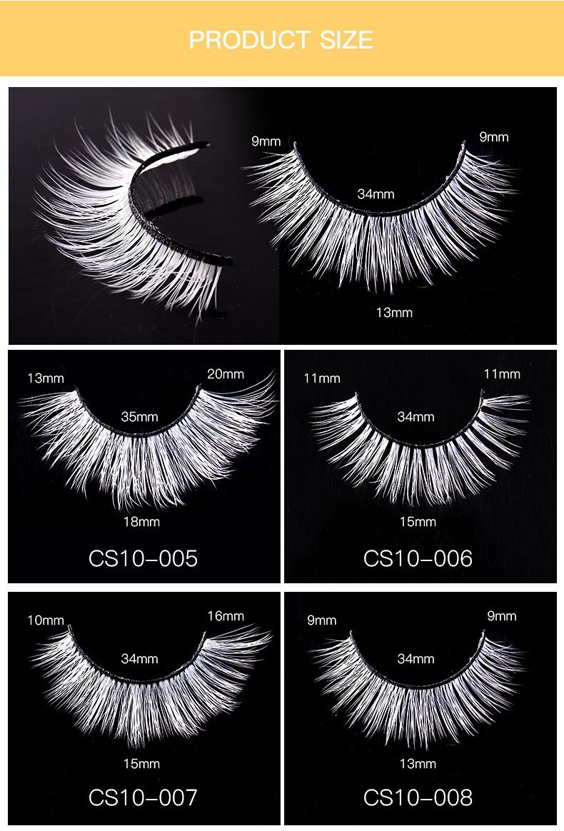 Wimpernverlängerungsset, 10 Paar weiße künstliche Wimpern, festliches Bühnen-Make-up, Party-Wimpern_voghion.com