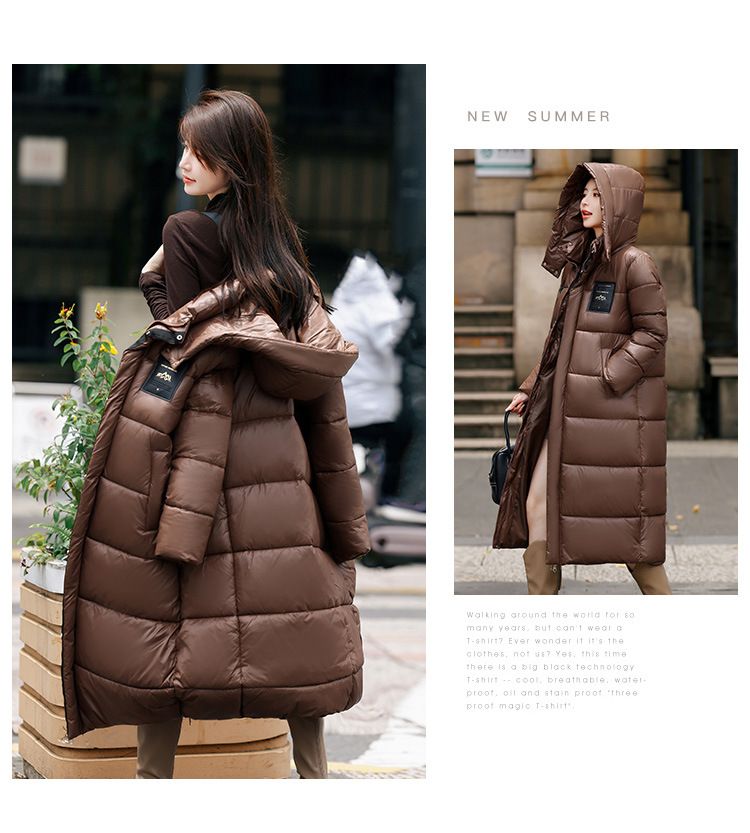 Damen-Übergroßer Puffermantel mit Kapuze – Lange, locker sitzende Winterjacke aus dicker Baumwolle (Schwarz/Braun, M-XL)_voghion.com