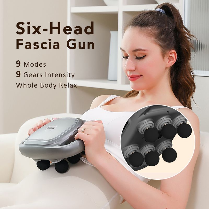 Faszienmassagepistole mit sechs Köpfen, Hochfrequenz-Vibrationsmassagegerät für tiefes Gewebe, für Körper, Rücken, Taille, Nacken, Beinmuskulatur_voghion.com
