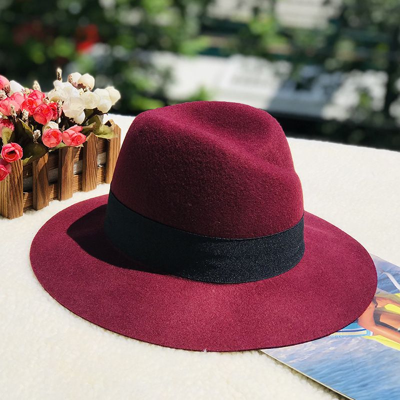Autumn and winter oblique top hat British pepper letter M wool wide brim hat wool hat_voghion.com