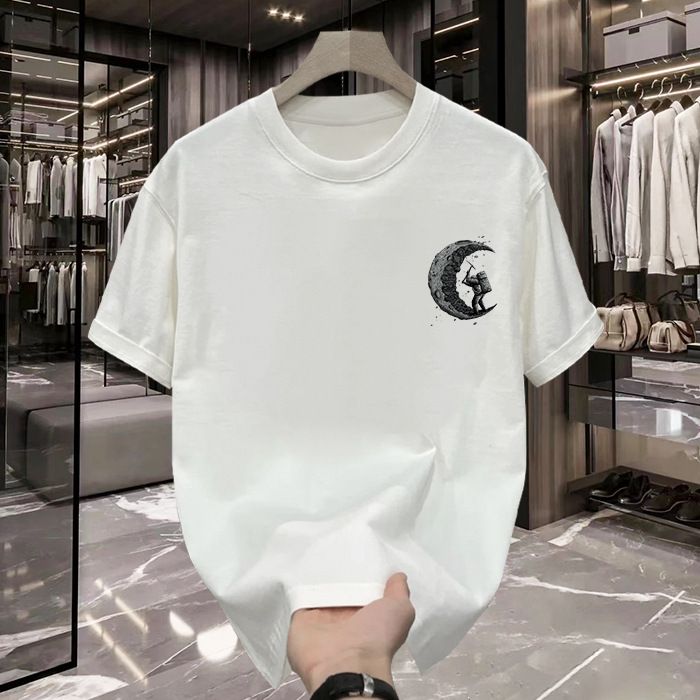 Abbigliamento da uomo, maglietta a maniche corte stampata in puro cotone pesante, t-shirt casual con scollo rotondo_voghion.com