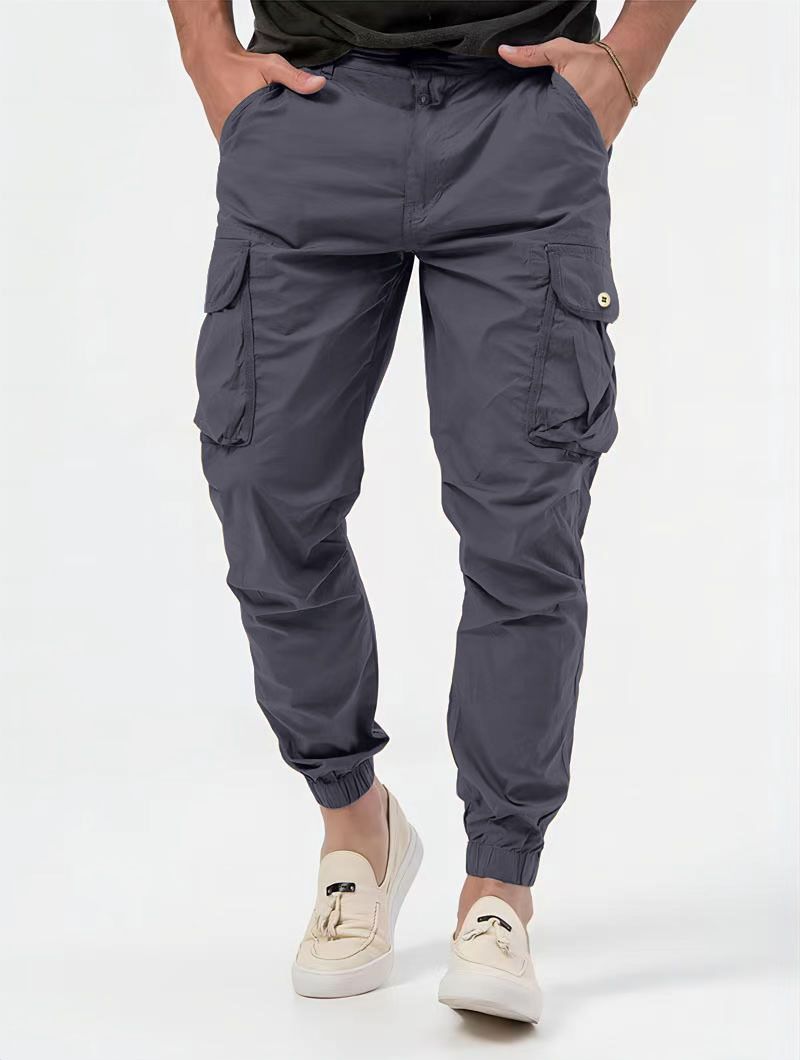Men's Clothing Three Dimensional Bag Woven Cargo Pants Tie Belt Leggings Casual Pants Solid Color Men's Pants_voghion.com
