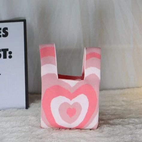 Borsa regalo a forma di cuore lavorata a maglia, borsa a mano intrecciata alla moda_voghion.com