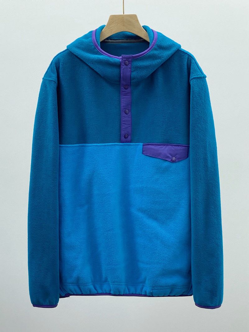 Męska bluza z kapturem unisex z podszewką z polaru – kolorowy blok z szczotkowanym wnętrzem, niezbędny element zimowej garderoby (niebieski/szary, kawowy, S-XL)_voghion.com