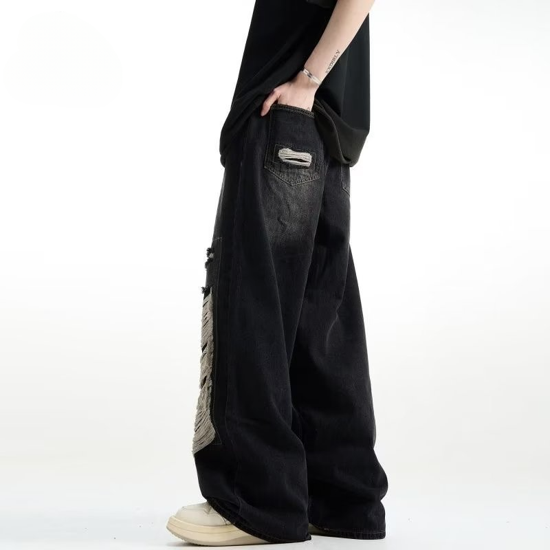 Bitte beachten Sie die Größentabelle! Please refer to the size chart in the picture Men's jeans, spring autumn loose straight leg pants, cat whiske_voghion.com