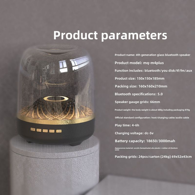 Subwoofer da tavolo Glazed 4a generazione Bluetooth Speaker GLASS Black Gold Collection Scheda altoparlante_voghion.com