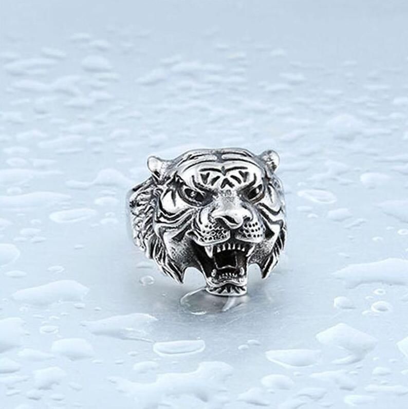 New Head Ring For Men, Bold Tiger Zodiac Exaggerated Personality Trendy Men's Jewelry_voghion.com
