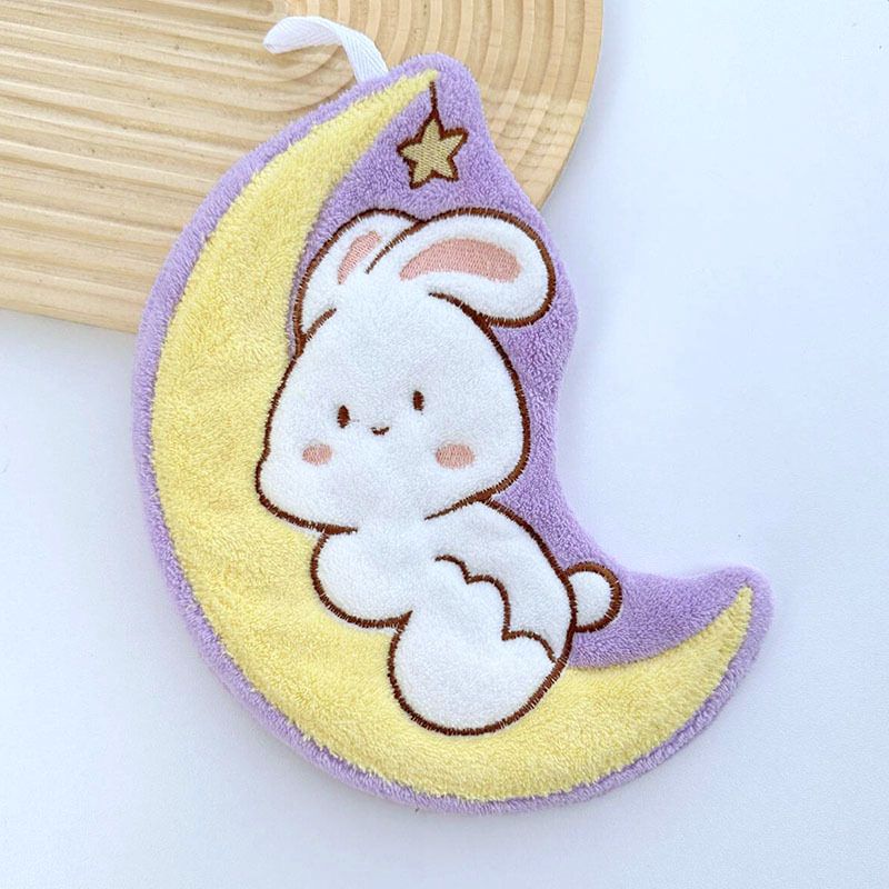 Lillian Cross-Border Source Moon Rabbit Cheese Toast Hanging Hand Small Towel Bathroom Kitchen Cartoon Cloth Gift_voghion.com