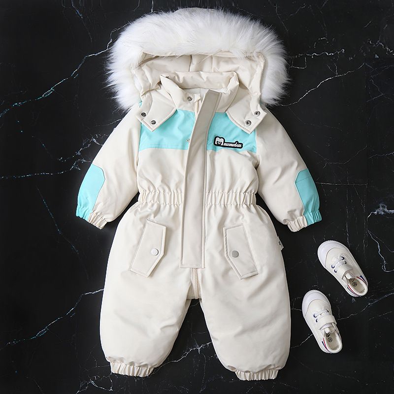 Traje de nieve impermeable y cortavientos para bebé, mono de invierno de una pieza para niños de 1 a 3 años (80-100 cm), traje de esquí térmico con capucha, unisex para niños y niñas._voghion.com
