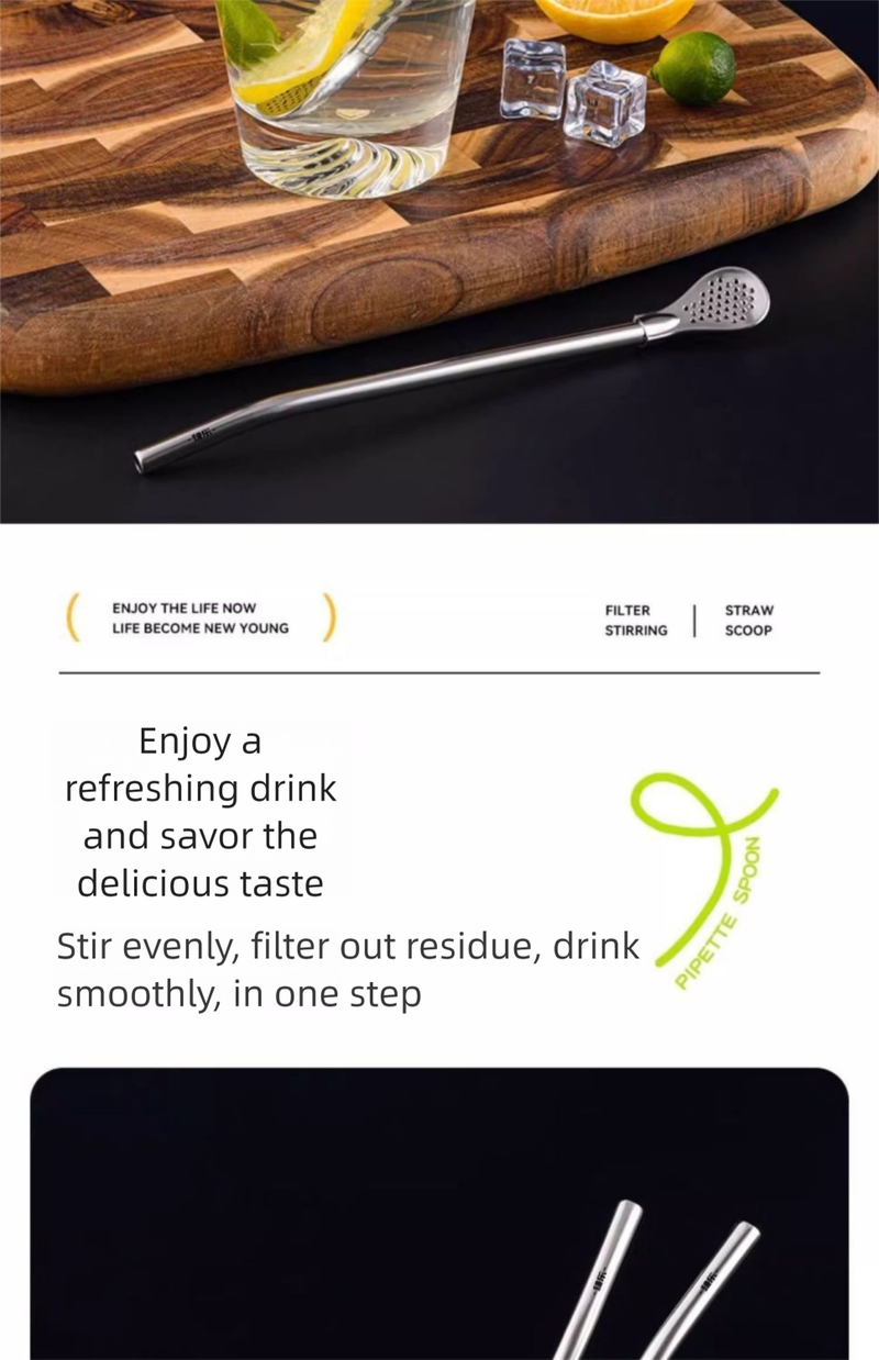 Xiongle 304 Stainless Steel Straw Stirring Extended Handle Office Home Cup Filter Residue Spoon_voghion.com