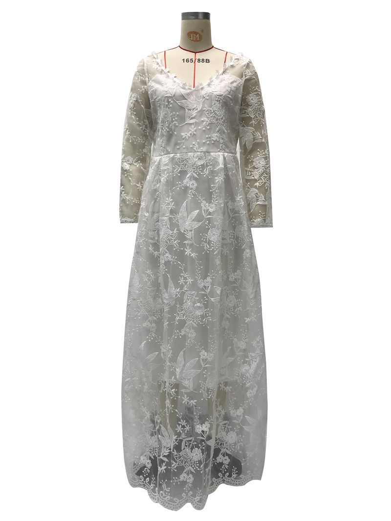 Abito da sposa monospalla a maniche lunghe da donna, gonna lunga_voghion.com