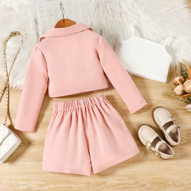 Conjunto de roupas para mãe e filho com jaqueta de manga comprida, suspensórios e calças sociais (rosa/cáqui/verde-exército/preto) – look moderno em camadas para crianças de 3 a 8 anos_voghion.com
