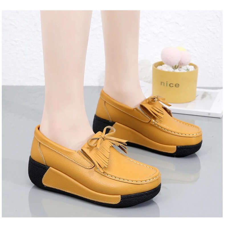 Thick Bottom Height Increase Swing Casual Single Shoes With Tassel Toe Set_voghion.com