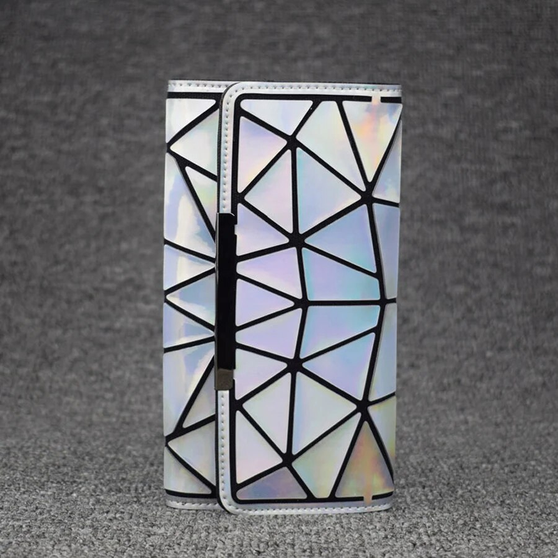 Geometric Laser Wallets Women Long Clutch Wallet Zipper Diamond Lattice Standard Purses Female Phone Bag Credit Card_voghion.com