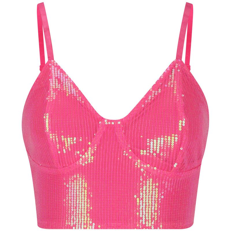 Top corto con arricciatura e paillettes, stile discoteca, alla moda e piccante, vestibilità attillata, con spalline pendenti_voghion.com