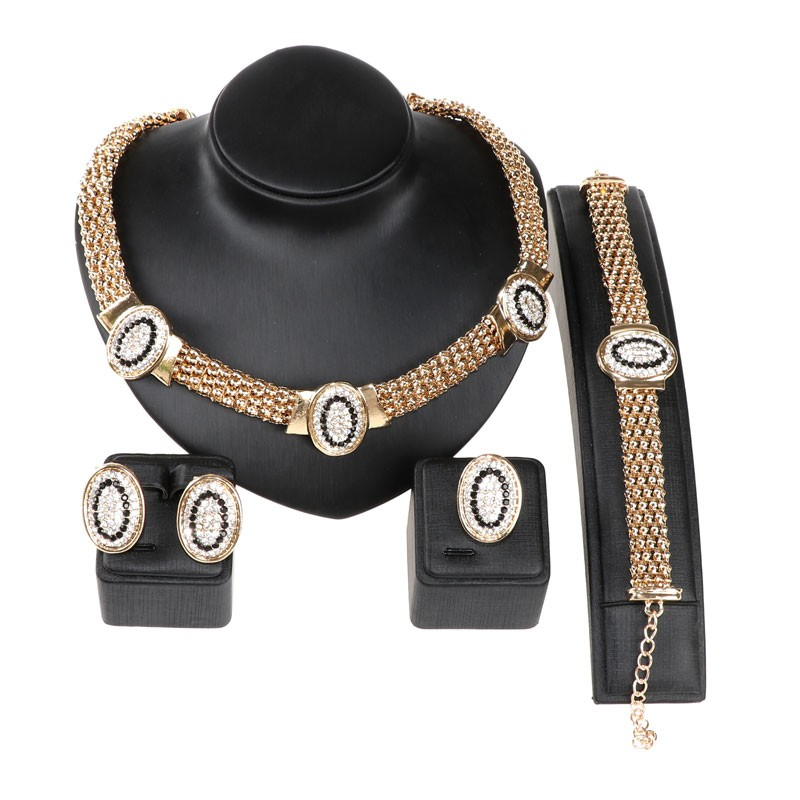 Women Classic Crystal Wedding Party Jewelry Accessories Necklace Earrings Bracelet Ring Prom Jewelry Sets_voghion.com