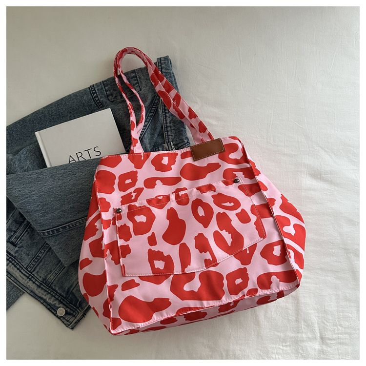 Leopard Print Canvas Tote Bag Women's Large-capacity Bag Portable Commuter Bag Versatile Shoulder Mommy Bag_voghion.com