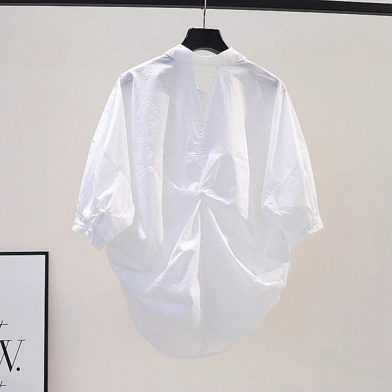 Camisa de verano para mujer, de algodón y lino, con abertura en la espalda, holgada, plisada y de manga corta._voghion.com