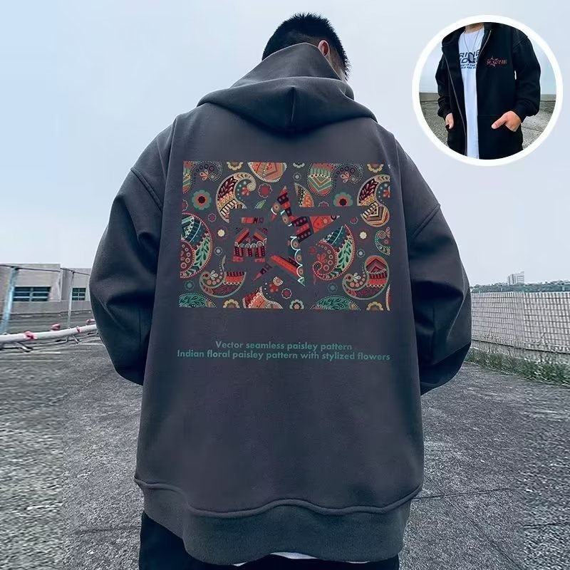 Winter American style loose fitting fat plus size hooded plush zippered cardigan 300 kg men's hoodie jacket_voghion.com