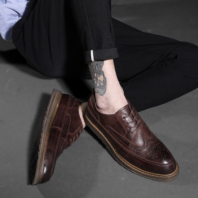 Suitable For All Seasons Men's Genuine Leather High-end Pure Toe Layer Cowhide Breathable Soft Sole Brogue Derby Shoes_voghion.com
