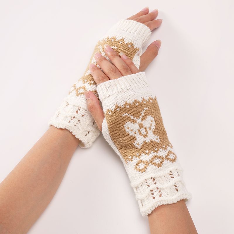 Gants courts et chauds en forme de papillon pour femme, mignons, à la mode, pour l'automne et l'hiver, nouveau style, en laine, avec doigts exposés, tricotés_voghion.com