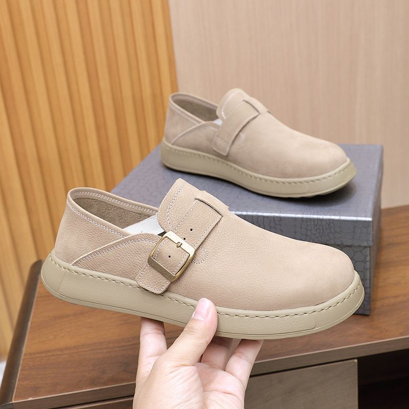 2025 New Men's Sole Genuine Leather Loafers Korean Style Breathable Trendy Slip-On Soft Panel Shoes For Men_voghion.com