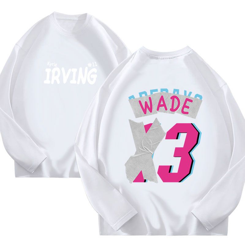 Long Sleeved T-Shirt Basketball Sports Sticker Wade 3 Print Summer Loose Fitting Unisex Pure Cotton Trendy Clothing_voghion.com