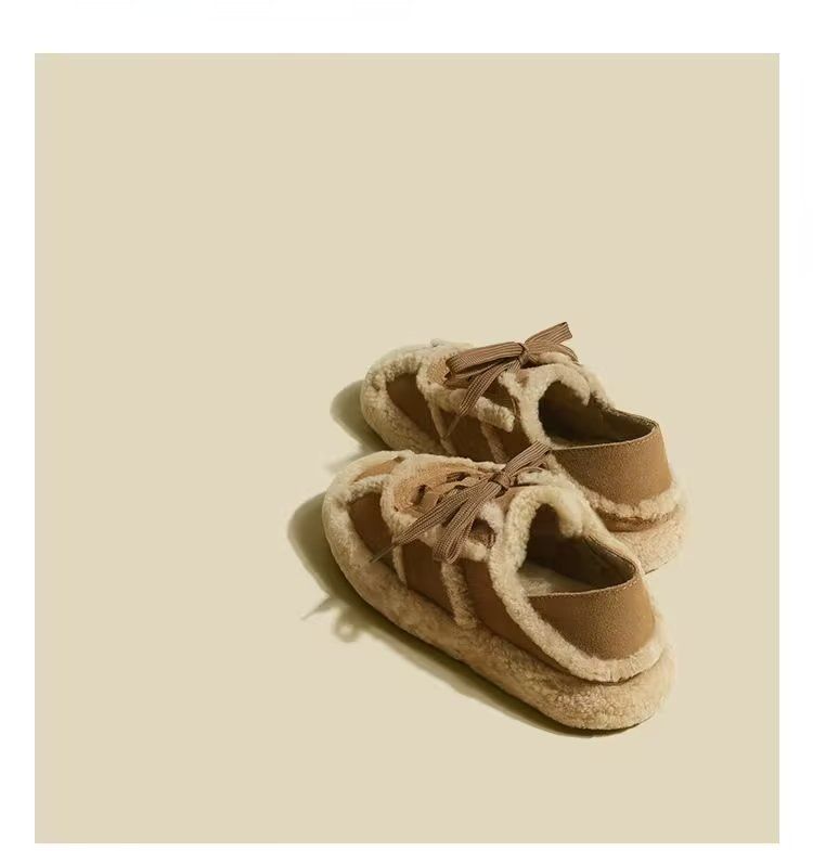 Dickbesohlte Damen-Sneaker aus echtem Leder mit Schafwolle und Fleece-Futter, Herbst/Winter 2025, neue vielseitige, runde Zehenpartie, lässig_voghion.com