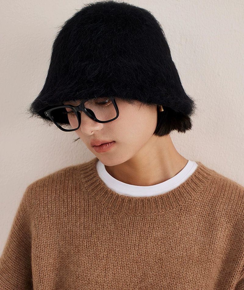 Nordic Minimalistische stijl Hoogwaardige Alpaca wollen vissershoed, alleen voor vrouwen, elegant en zacht, warm en koudebestendig._voghion.com