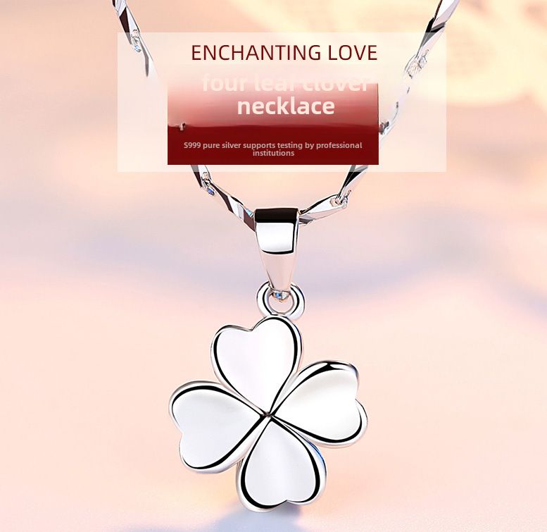 Collana con ciondolo a quadrifoglio liscio e semplice S999, all'ingrosso, con clavicola, semplice ornamento in argento per donna_voghion.com