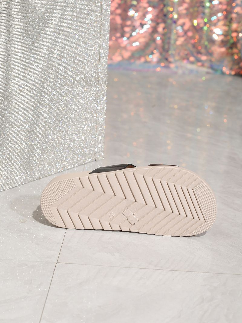 Slip On Slippers For Outdoor Use, Black Circle Decorated Flat Shoes, Comfortable And Simple Double Layer Ivory White Flat Slippers For Women_voghion.com