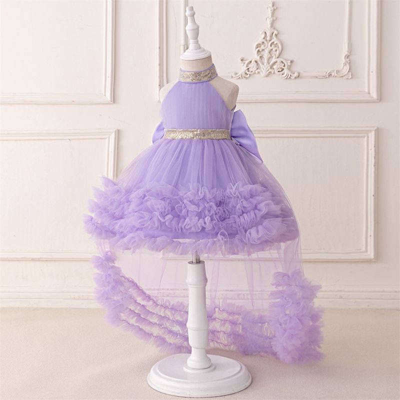 Boho prinsessenjurk (70-110 cm/6M-3J) | Bohemian halterjurk met vloeiende sleep voor verjaardagen en optredens_voghion.com