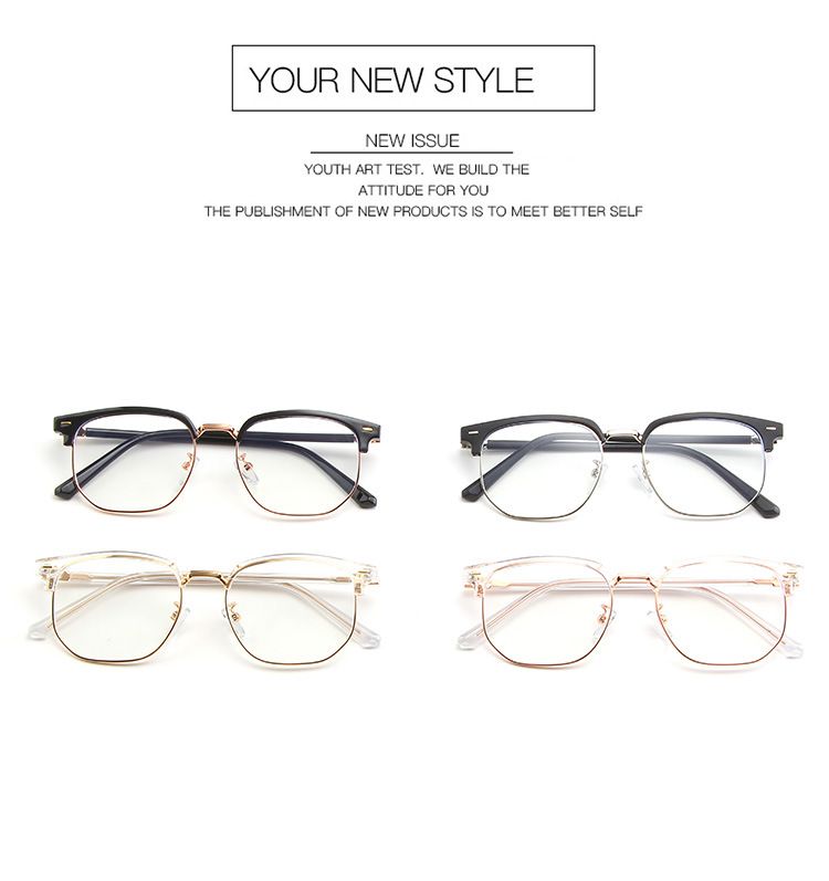 Moderiktiga unisex fyrkantiga enfärgade för män och kvinnor med metallbågar, polygonformade glasögon, mjuka svarta, mot blått ljus_voghion.com