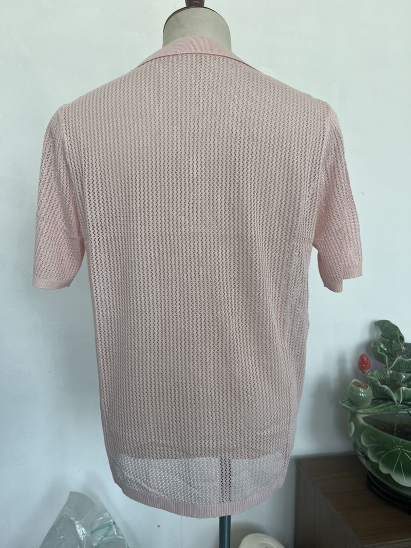 Herrenbekleidung Herren Casual Strickjacke Sommer Cool Hollow Kurzarm Herrenhemd Einfarbig Herrenoberteile_voghion.com