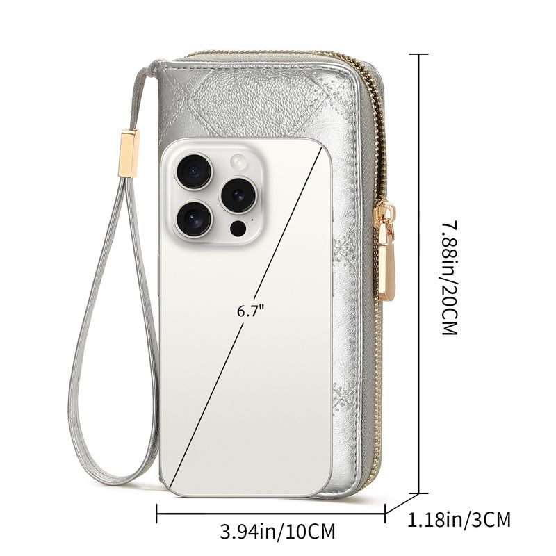 Portafoglio lungo da donna classico con diamanti a quadri, semplice portamonete alla moda, in pelle PU con cerniera_voghion.com