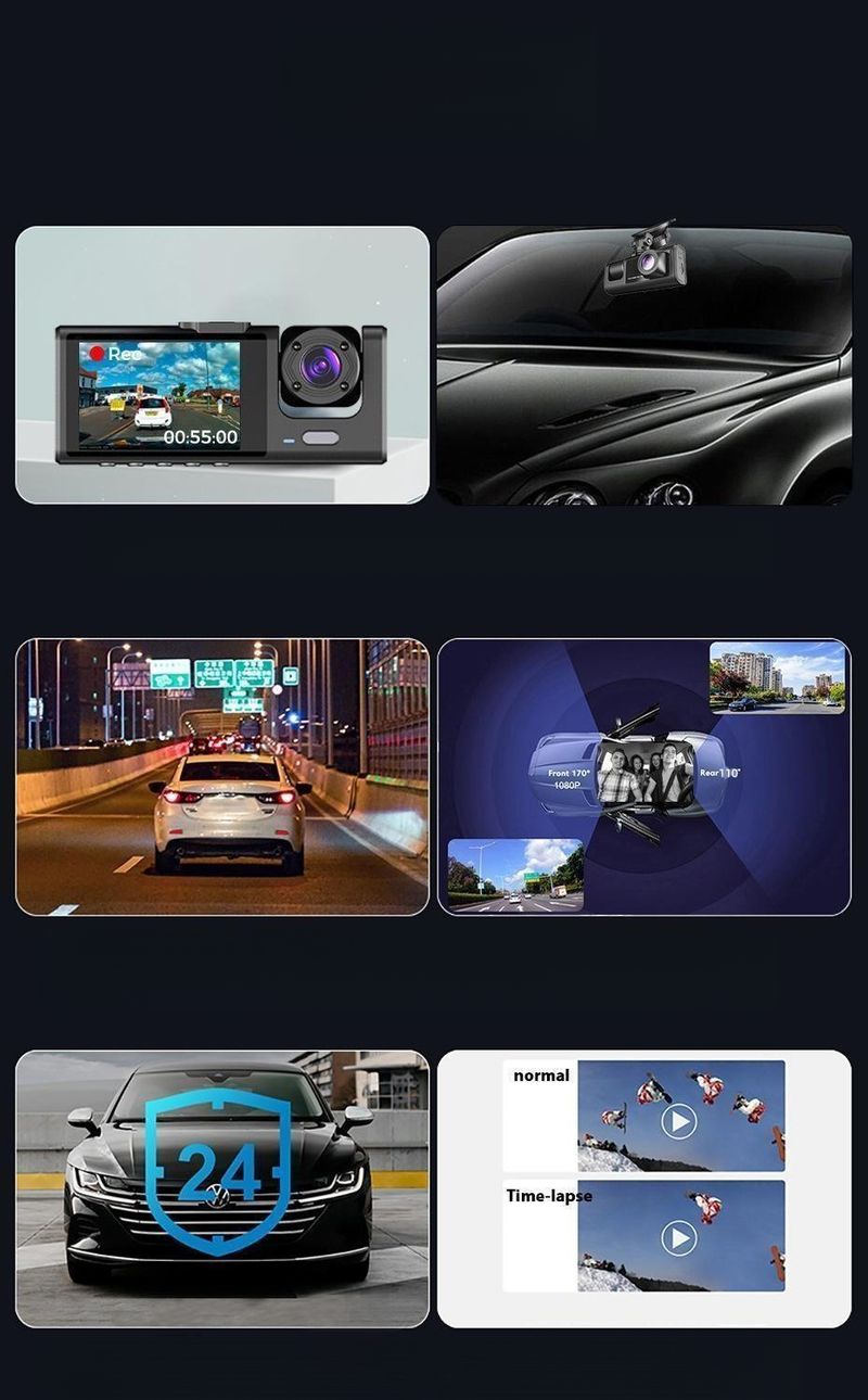 Registratore di guida in vendita calda 3 vie HD 1080P monitoraggio del parcheggio con visione notturna 3 lenti DVR per auto_voghion.com