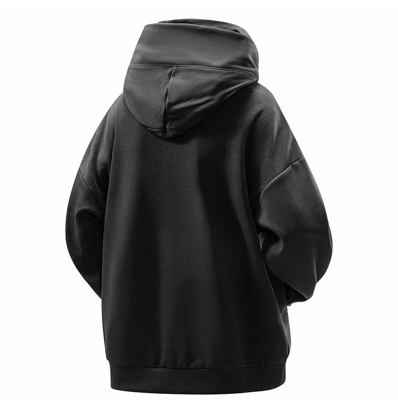 Męska bluza z kapturem oversize – modna bluza z kapturem w stylu ulicznym, z obniżonymi ramionami, podszewka z grubego polaru, niezbędny element garderoby ulicznej (czarna)_voghion.com