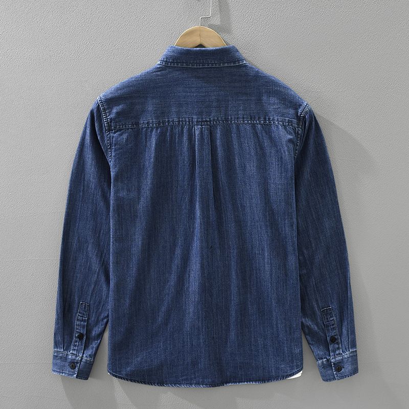 Retro-Denim-Langarmhemd für Herren, modisch und vielseitig, künstlerisches und lässiges lockeres Oberteil_voghion.com