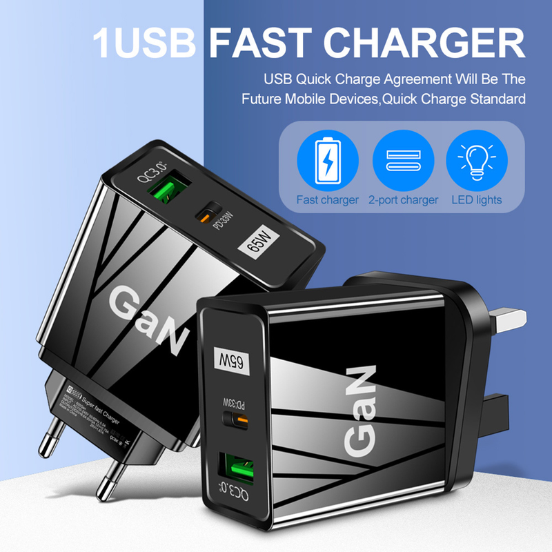 Hitech 65W mobiliojo telefono įkroviklis, didelio galingumo antipirenas, patogus PD QC3.0 JAV/ES/JK standartinis kištukas universalus USB įkroviklio adapteris_voghion.com