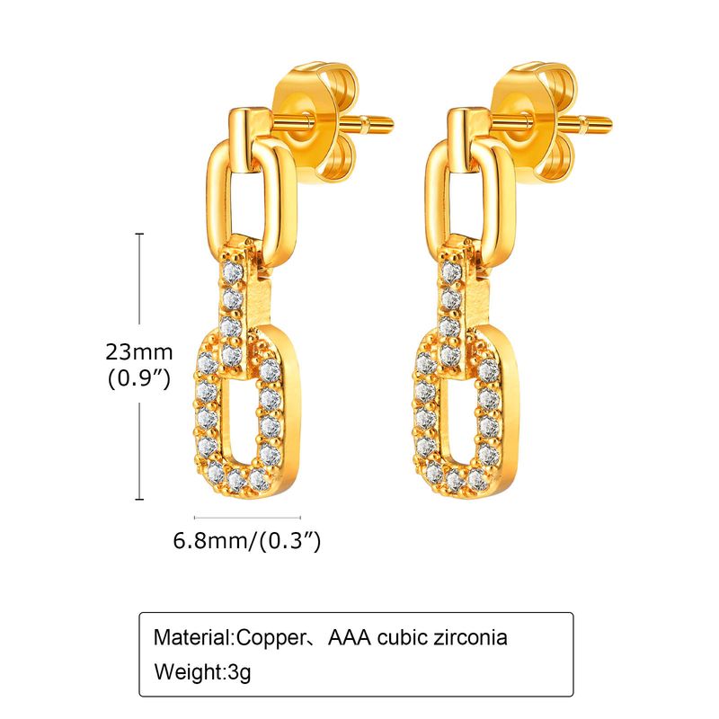 Eleganti orecchini pendenti con catena in zircone color oro da donna, design geometrico per ufficio e feste, accessori per gioielli di personalità alla moda in oro_voghion.com
