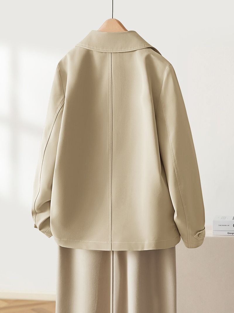 Giacca a vento corta color cachi da donna, autunno, nuova, casual, ampia, sottile_voghion.com