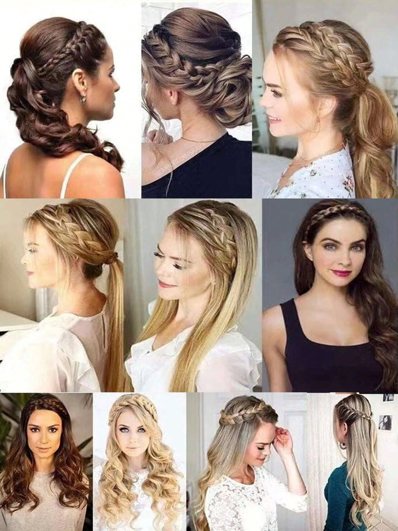 1 gab. tīras, ar rokām adītas bizes parūka, sintētiskas bizes, savītas, elastīgas ar regulējamu jostu, pītas galvas saites, matu pieaudzējums_voghion.com