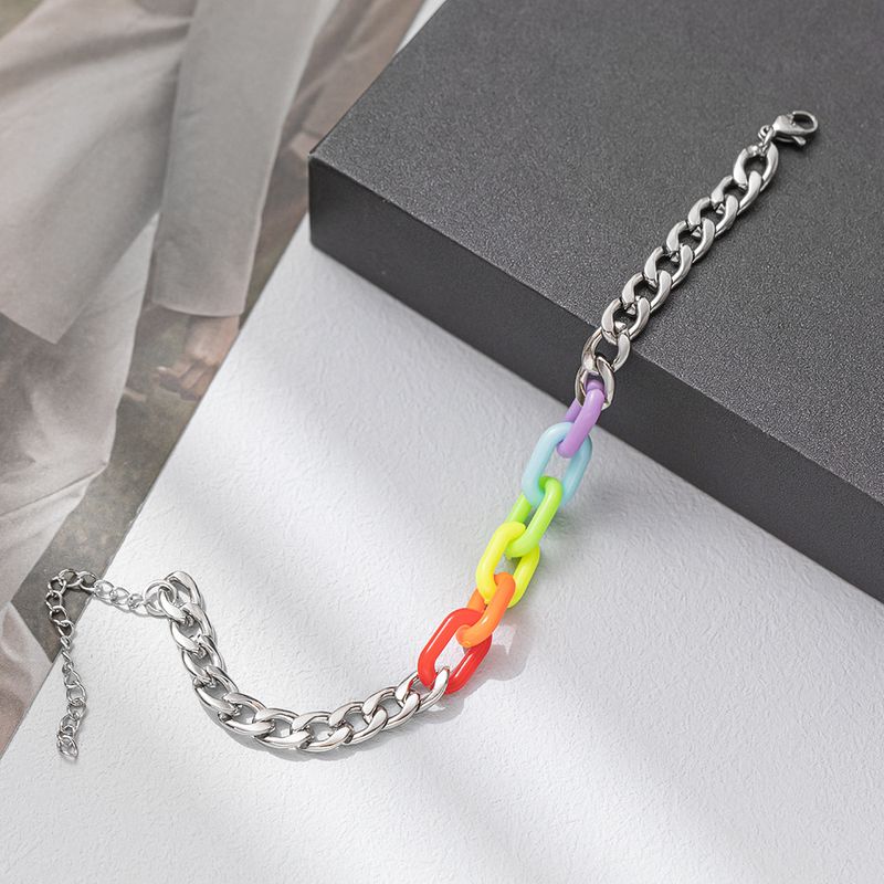 Bracciale Hip Hop in acciaio al titanio con arcobaleno colorato, accessori unisex resistenti alla luce._voghion.com