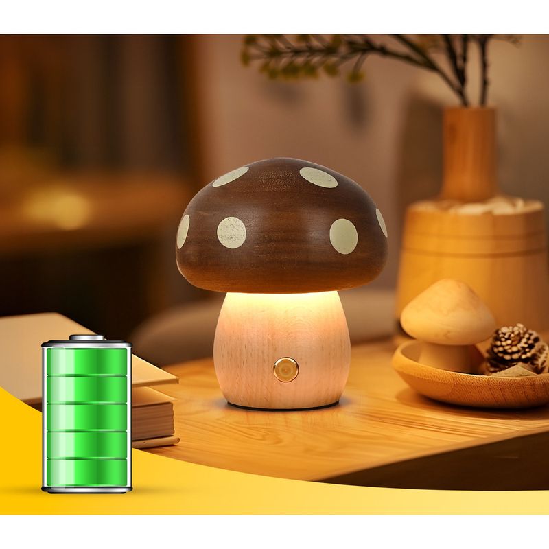 Lampada da tavolo a LED per bambini in legno di faggio, creativa, con effetto luce notturna a forma di fungo, regalo per bambine_voghion.com