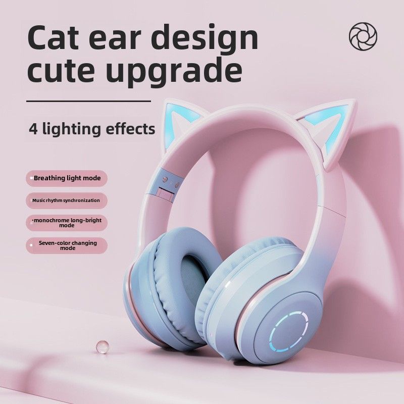 Yavaşça Renk Değiştiren Aydınlatmalı Bluetooth Kulaklık Kedi Kulaklığı BT035 E-spor Canlı Yayın Sunucusu Oyun Kulaklığı_voghion.com