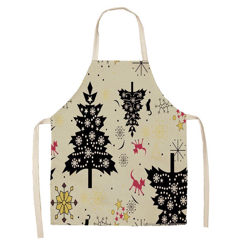 Cross-Border Direct Supply Christmas Series Linen Apron Kitchen Household Sleeveless Hanging Neck Unisex Stain-Resistant_voghion.com