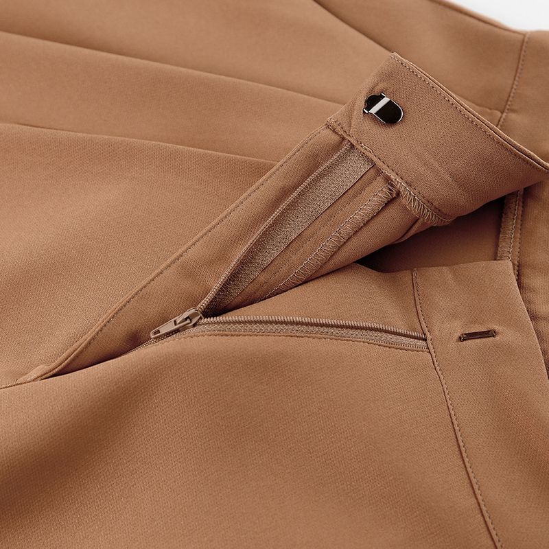 Pantaloni eleganti da donna a vita alta e gamba larga - Pantaloni da ufficio con orlo fluido e tasche laterali - Tessuto elasticizzato in misto poliestere (nero/kaki, S-XXL)_voghion.com