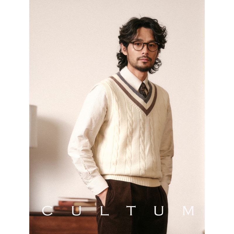 Hochwertiger, ärmelloser Strickpullover für Herren im Herbst- und Winterstil im britischen College-Stil für Herren_voghion.com